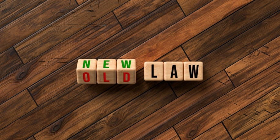 wooden blocks spell out 'new law'