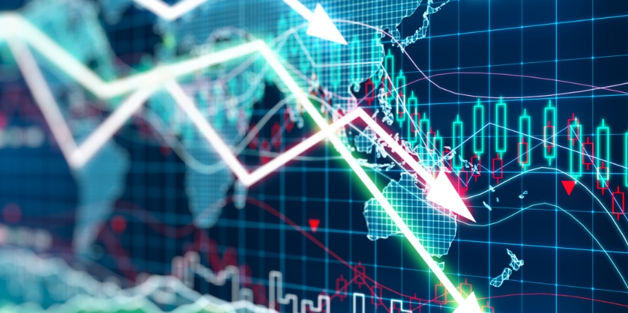 stock graph with downward trending arrows